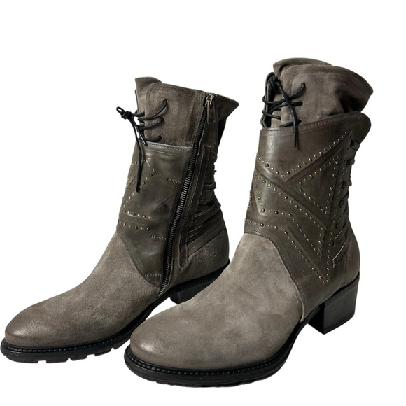 A.S.98 CALLHOUN StuddedSmoke Gray Leather Boots Size US 10.5-11 EU 42